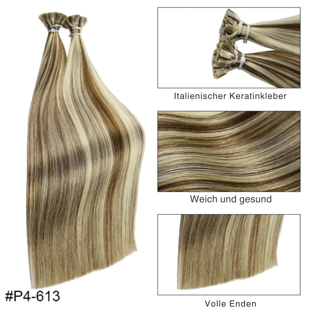 KeratinFusion™ – Glatte Echthaar-Extensions mit Flachspitze und Keratin-Kapseln