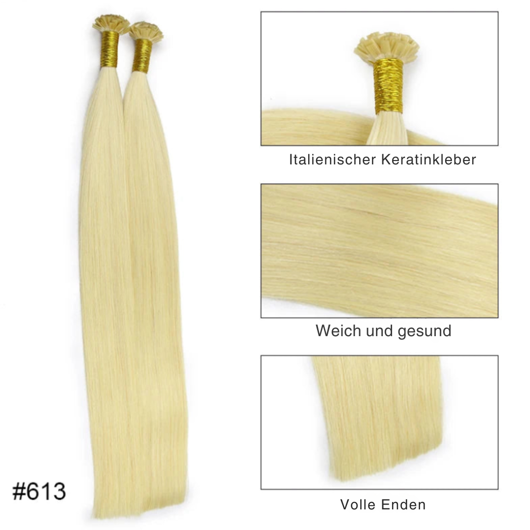 KeratinFusion™ – Glatte Echthaar-Extensions mit Flachspitze und Keratin-Kapseln