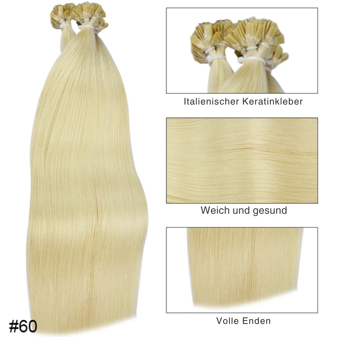 KeratinFusion™ – Glatte Echthaar-Extensions mit Flachspitze und Keratin-Kapseln