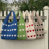 Nina | Handgefertigte Shopper-Tasche mit gestricktem Herzmuster