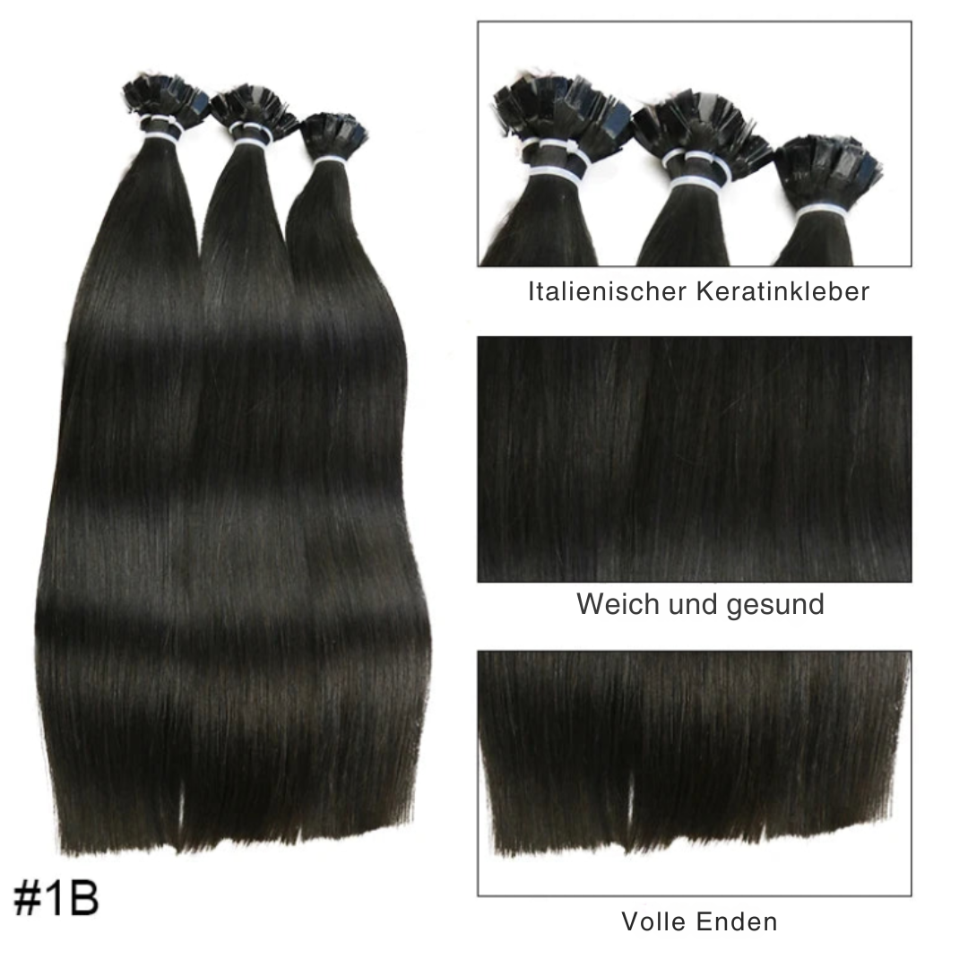 KeratinFusion™ – Glatte Echthaar-Extensions mit Flachspitze und Keratin-Kapseln