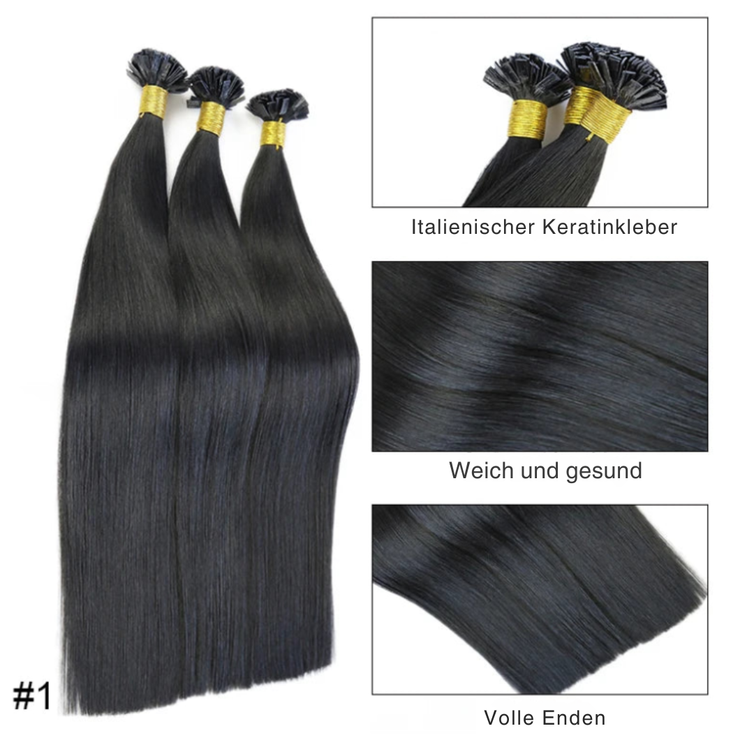 KeratinFusion™ – Glatte Echthaar-Extensions mit Flachspitze und Keratin-Kapseln