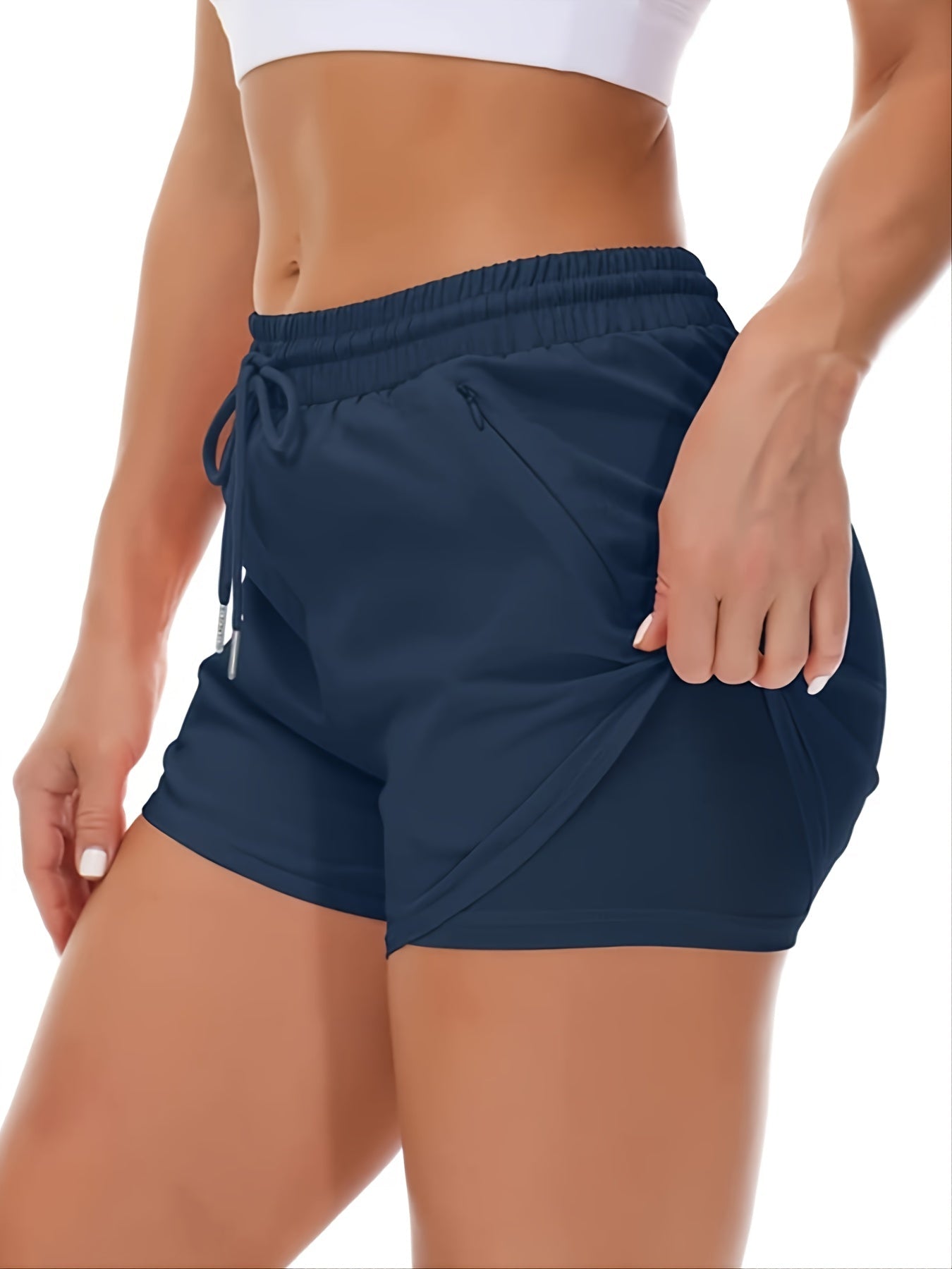 Eva | Unifarbene 2-in-1-Sportshorts mit mehreren Taschen