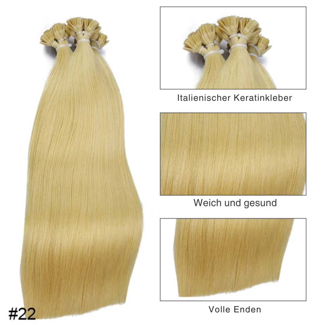 KeratinFusion™ – Glatte Echthaar-Extensions mit Flachspitze und Keratin-Kapseln