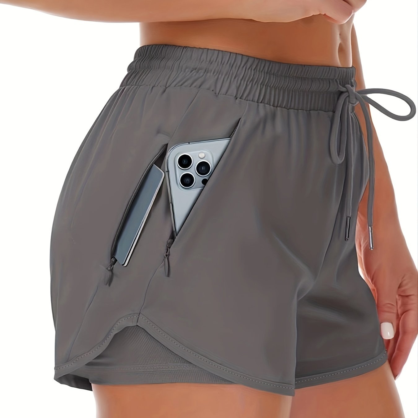 Eva | Unifarbene 2-in-1-Sportshorts mit mehreren Taschen