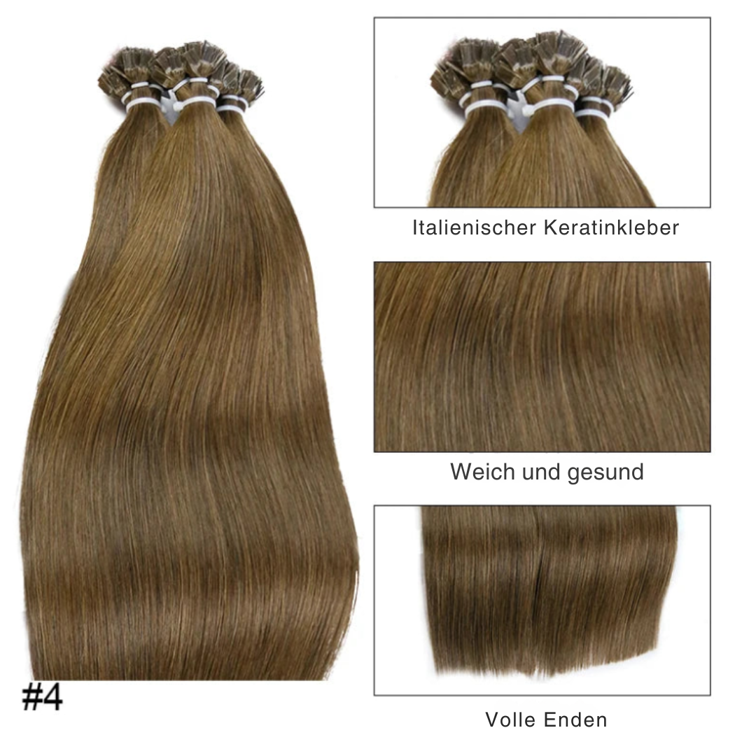 KeratinFusion™ – Glatte Echthaar-Extensions mit Flachspitze und Keratin-Kapseln