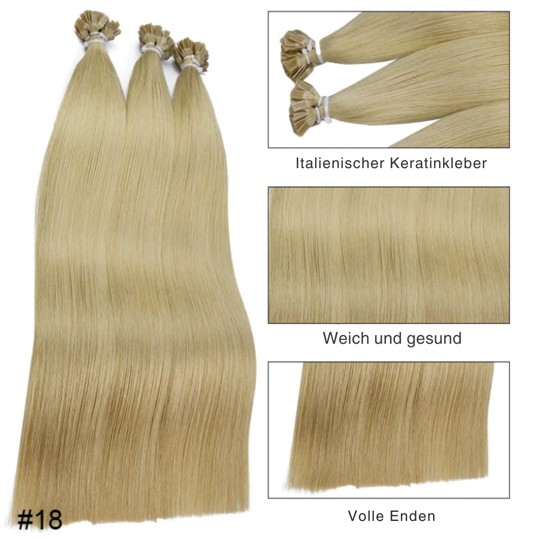 KeratinFusion™ – Glatte Echthaar-Extensions mit Flachspitze und Keratin-Kapseln