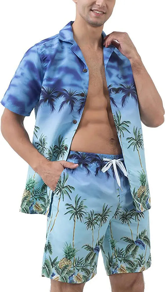 IslandVibes™ - Sommerliche 2-teilige Herren Hawaii-Set für Urlaub und Freizeit!