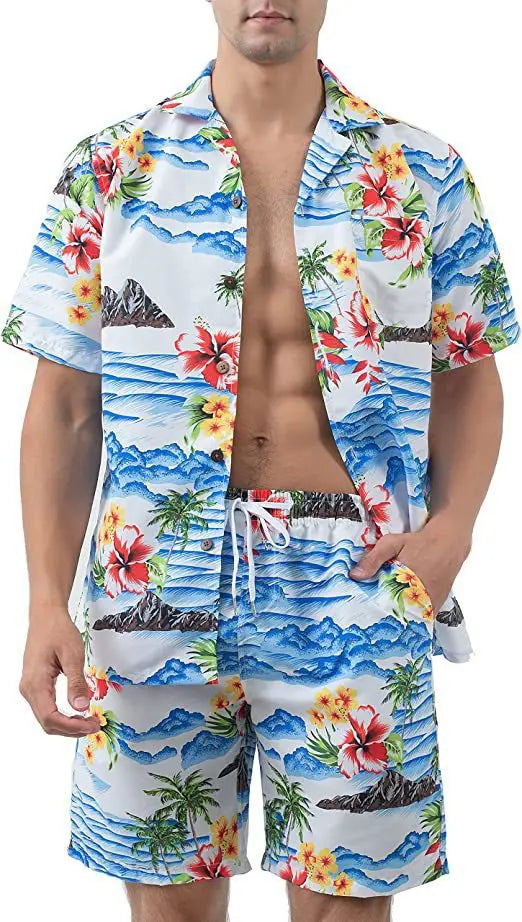 IslandVibes™ - Sommerliche 2-teilige Herren Hawaii-Set für Urlaub und Freizeit!