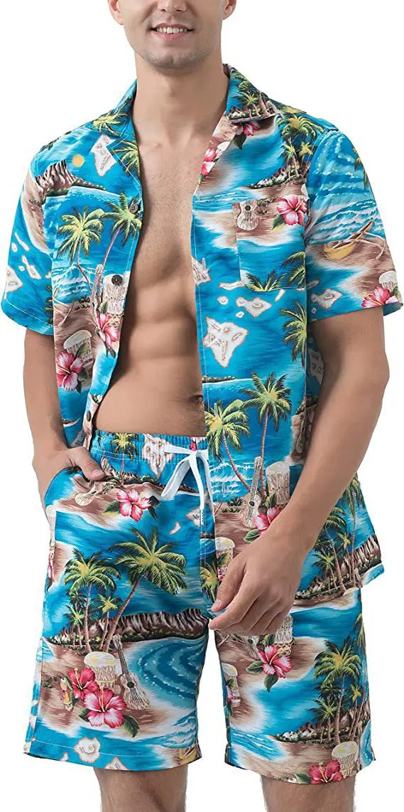 IslandVibes™ - Sommerliche 2-teilige Herren Hawaii-Set für Urlaub und Freizeit!