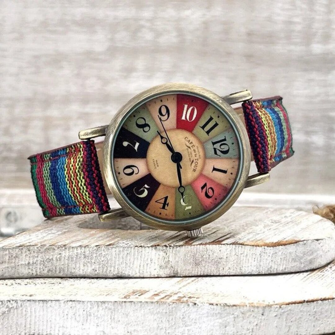 Rainbowtime™  Die stylishe Vintage-Bronze Uhr mit gewebtem Band.