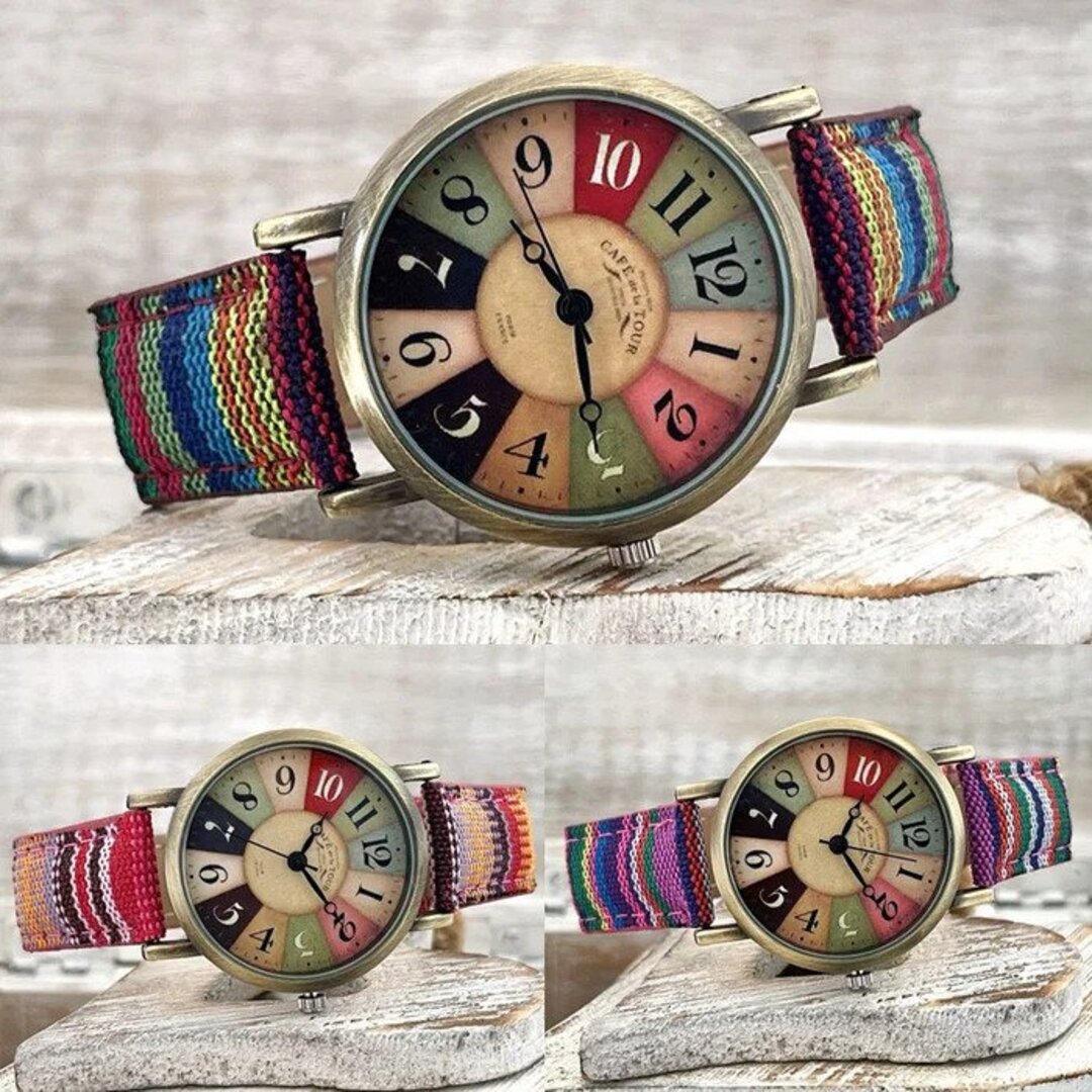 Rainbowtime™  Die stylishe Vintage-Bronze Uhr mit gewebtem Band.